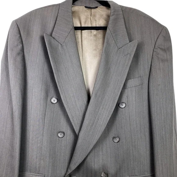 Vtg 80s Nino Cerruti 44R Blazer Wool Gray Double Breasted Suit Jacket Sport Coat